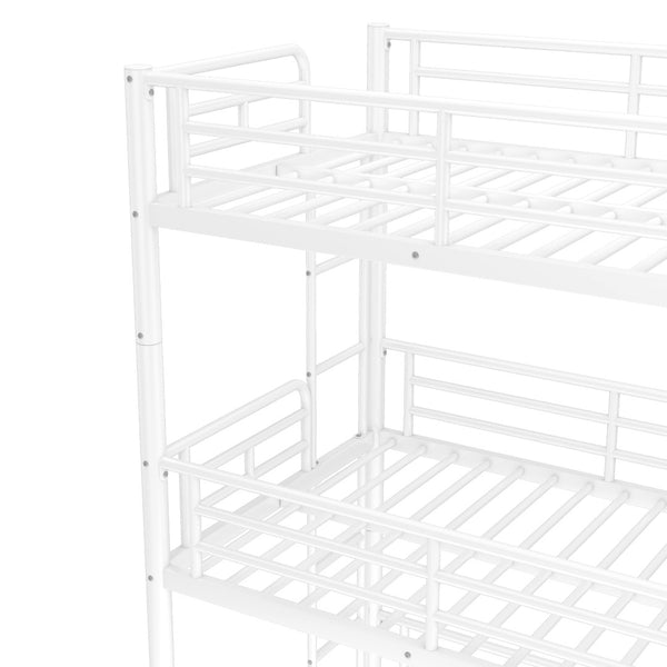 English Elm Twin Triple Metal Bunk Bed Matte Powder Coated Frame with Full Safety Guardrails Light White W1580S00579