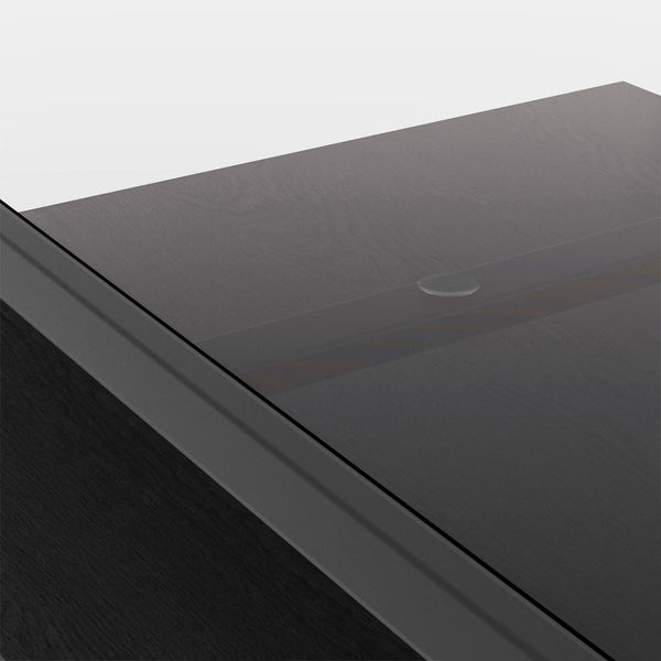 English Elm Rectangle Coffee Table With Sleek Gray Glass Top & Sturdy Black Metal Legs - Modern Living Room Style W241139565-GIGA