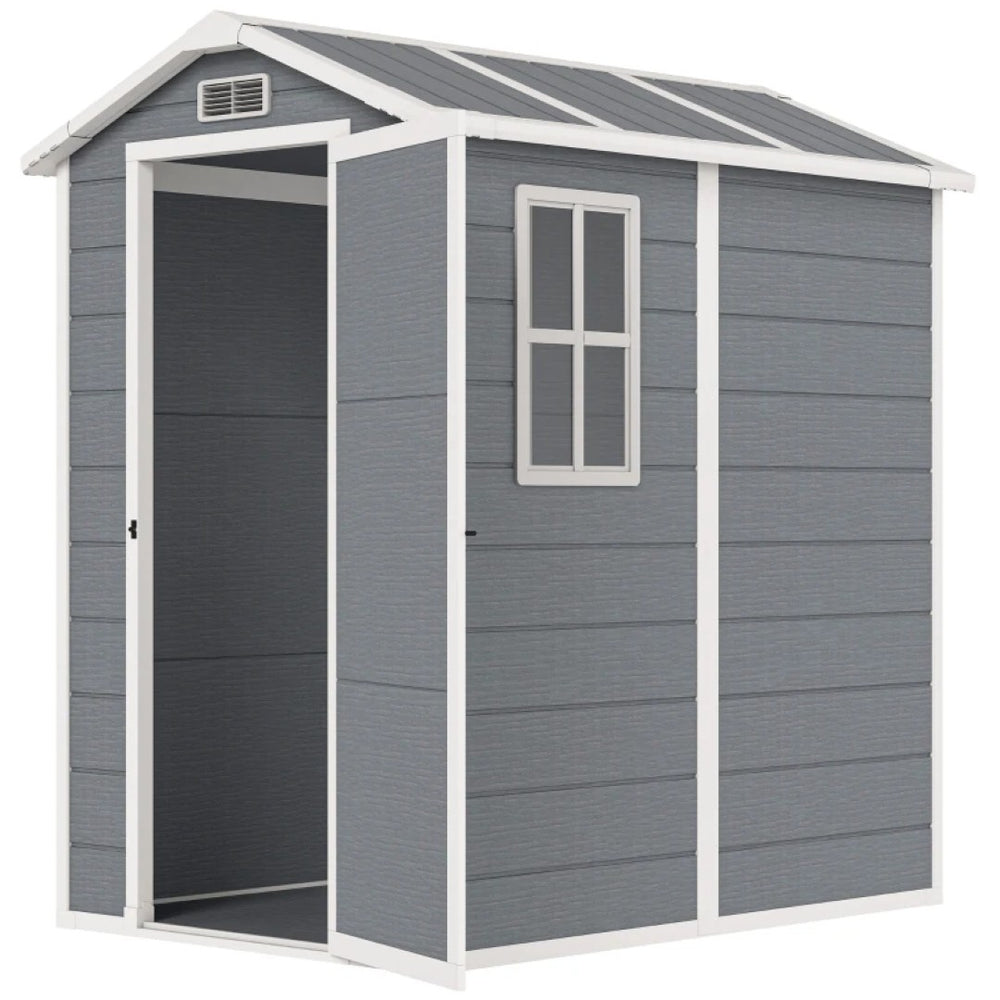 English Elm Outdoor Polypropylene Storage Shed with Cottage Paneling Peaked Roof and Lockable Doors T3971S00197
