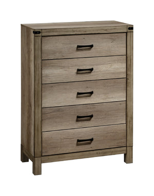 English Elm 1pc Five-Drawer Chest in White Mist Finish with Metal Knobs & Handles, Spacious Bedroom Storage Solution Brown 37.5 L x 19 W x 52 H B011P228965
