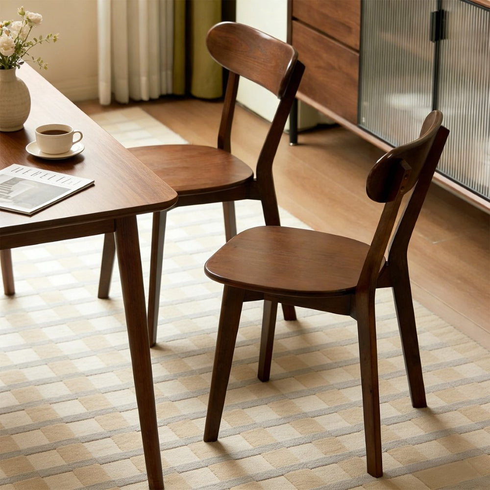 English Elm Solid Natural Wood Mid-century Dining Chairs Curved Back Upholstered Seat Set of 2 W3204P429361