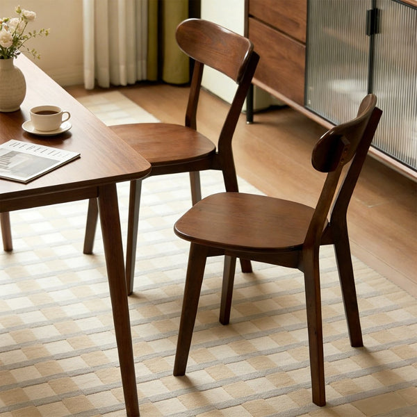 English Elm Solid Natural Wood Mid-century Dining Chairs Curved Back Upholstered Seat Set of 2 W3204P429361