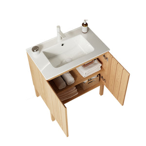 English Elm NIKO 30" Bathroom Vanity with Glossy Ceramic Sink, Striped Woodgrain Cabinet, Soft-Close Doors W2615S00065