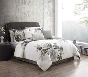 English Elm Ridgely Black 7-Piece King Comforter Set - Elegant Floral Design, Soft Cotton & Easy Care For Luxury B340P341956-GIGA