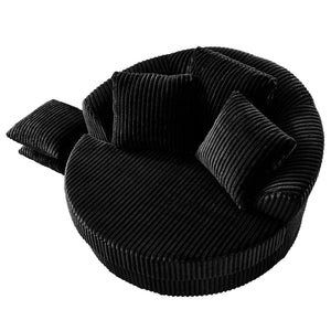 English Elm 360° 360 Swivel Round Lounge Chair Corduroy Upholstered Sculptural Seat with Removable Pillows Black W3705S00036