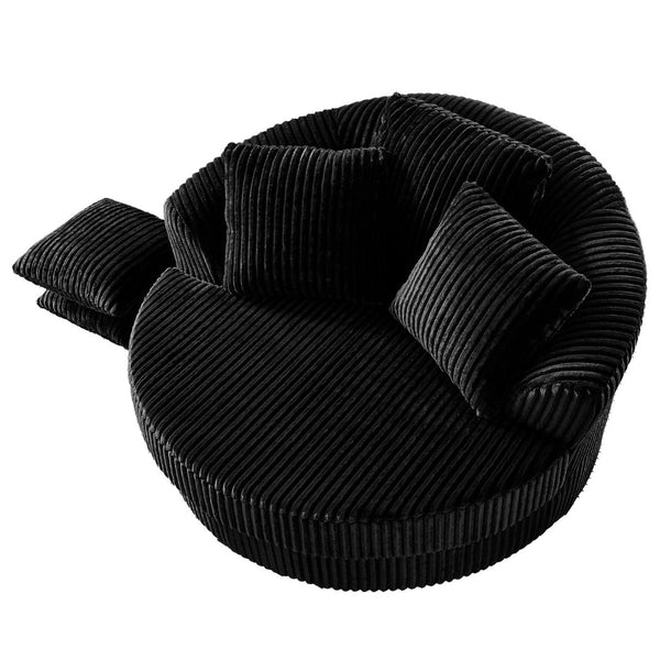 English Elm 360° 360 Swivel Round Lounge Chair Corduroy Upholstered Sculptural Seat with Removable Pillows Black W3705S00036