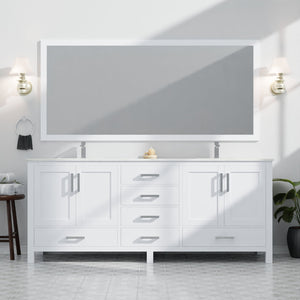 English Elm White Double Bath Vanity 84" W x 22" D with Carrara Marble Top, 14 Drawers, Soft-Close, Faucet Included B2731P259146