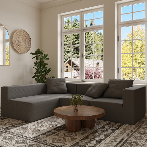 English Elm L Shaped Modular Sectional Sofa - 110" Corduroy Comfort With Movable Ottoman For Stylish Living Spaces W3670S00002