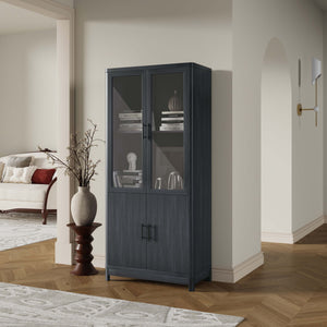 English Elm Jodie Elegant 31" Bookcase Cabinet with 6 Adjustable Shelves, Glass Display Doors & Metal Handles Charcoal grey B365P397894