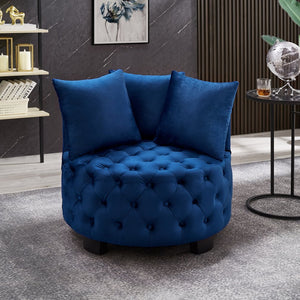 English Elm Contemporary Round Tufted Upholstered Leisure Chair with Crescent Back and Plush Cushion Support Navy W2186P280248