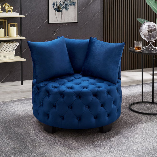 English Elm Contemporary Round Tufted Upholstered Leisure Chair with Crescent Back and Plush Cushion Support Navy W2186P280248