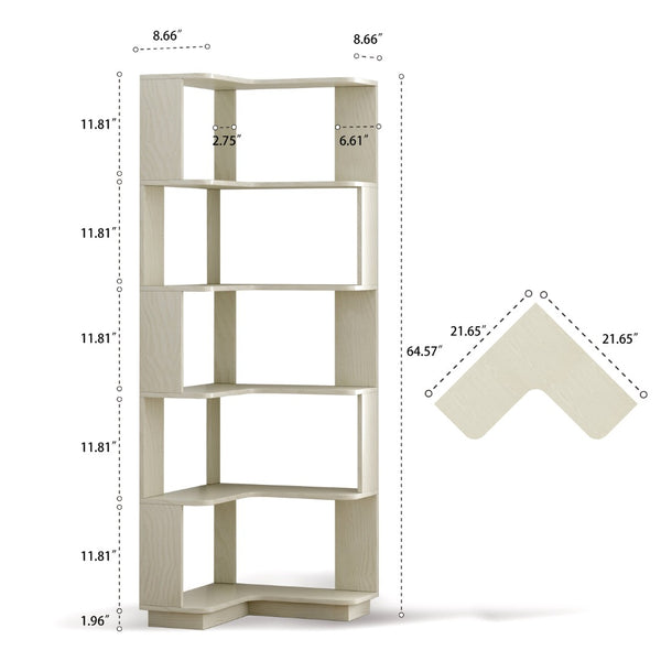 English Elm Set of 2 Modular Corner Bookcases L Shaped and I Space Saving Home Office Shelving White W2899S00003