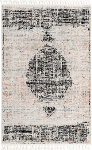 Unique Loom Aramis Selif Machine Made Tribal Rug Ivory, Black/Light Blue/Rust Red/Orange 5' 3" x 8' 0"