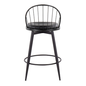 English Elm Riley 26" Farmhouse Fixed-Height Swivel Counter Stools Set of 2 - Matte Black Metal, Faux Leather Cushioned Seats, Round Footrest B202S00370