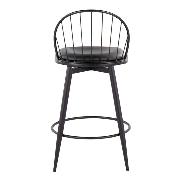 English Elm Riley 26" Farmhouse Fixed-Height Swivel Counter Stools Set of 2 - Matte Black Metal, Faux Leather Cushioned Seats, Round Footrest B202S00370