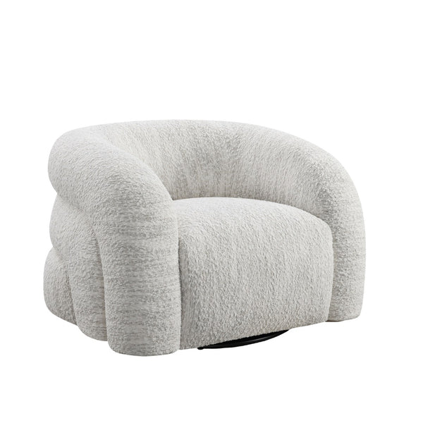 English Elm Contemporary Sculpted Barrel-Back Arm Chair with Smooth Casters, Neutral Textured Upholstery, Stylish Accent Seating White 38 L x 37 W x 29 H B2741P401980