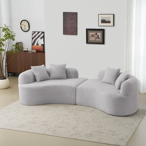English Elm Curved Four-Seater Teddy Velvet Sofa with Full-Compression Sponge and Spring Support, No-Assembly, Compact Grey W3612S00002