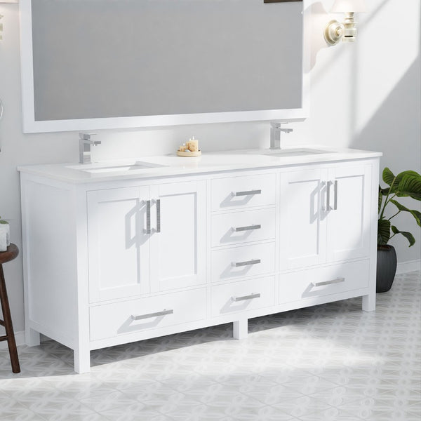 English Elm White Double Bath Vanity Set: 72” Quartz Top, Chrome Faucets, And 70” Matching Mirror For Stylish Spaces B2731S00999-GIGA