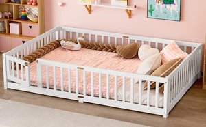 English Elm Queen Kids Floor Bed with Safety Guardrails and Door for Independent Sleep, Pine Frame, 82.7"x62.6" White W1580P338953