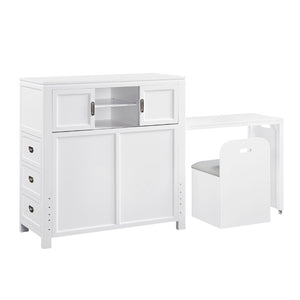 English Elm Gray Twin Platform Bed with Bookcase Headboard Hidden Desk Stool and Footboard Bench White B011S02324