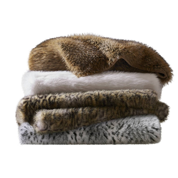 English Elm 1-piece Oversized Faux Fur Throw Bobcat Print Plush Velvet Backed Cozy Sofa Blanket Brown B035P408338
