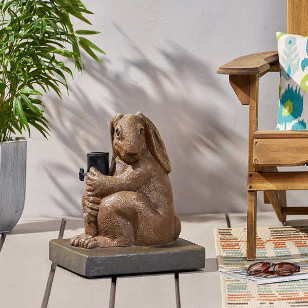 English Elm Christopher Knight Home® - RABBIT Light Brown Umbrella Base — Handcrafted Lightweight Concrete with Iron Tube, 13.5" Sq, Durable 67767.00LBRN