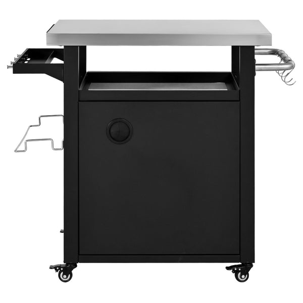 English Elm K&k Outdoor Rolling Grill Cart Stainless Steel Top Bbq Prep Station with Cover N707P379796B