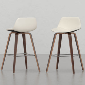 English Elm Harvard Cream Bentwood Counter/Bar Stools Set of 2 — Mid-Century Faux Leather Seats, Chrome Footrest B2732P253611