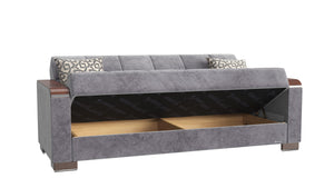 English Elm PrimeNest ZenAero Upholstered Wood Trim Convertible Sofabed with Storage, Click-Click Sleeper Comfort Gray B030P286530