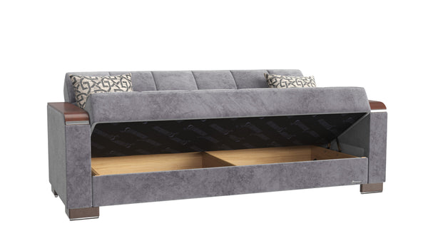 English Elm PrimeNest ZenAero Upholstered Wood Trim Convertible Sofabed with Storage, Click-Click Sleeper Comfort Gray B030P286530