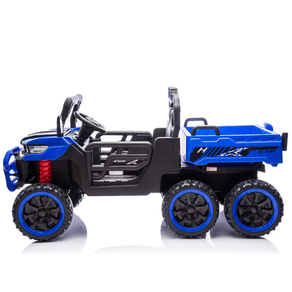 English Elm 24v Two Seat Kids Electric Dump Truck Six Wheel 4wd Utv with Parental Remote Blue W1578P268993