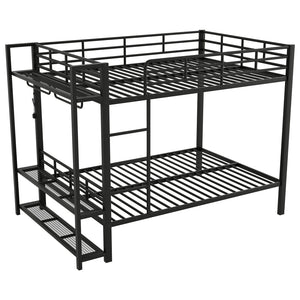 English Elm Full Size Metal Bunk Bed With Led Lighting, Storage Shelves & Hooks - Stylish Space Saver For Teens N7090000667B