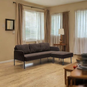 English Elm 3 Seater Modern Polyester Fabric Sofa with Ottoman — Compact Foam Cushions, Stylish Small Space Comfort Brown W1164S00032