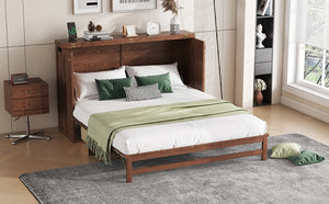 English Elm Murphy Cabinet Queen Bed Solid Pine Frame with Built-in Charging Station for Guest Rooms Walnut W504S00165