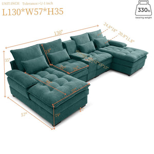 English Elm 130" U-Shaped Sofa With Console & Cupholders - 6-Seat Sleeper Couch In Green For Stylish Living Spaces W1117S00261