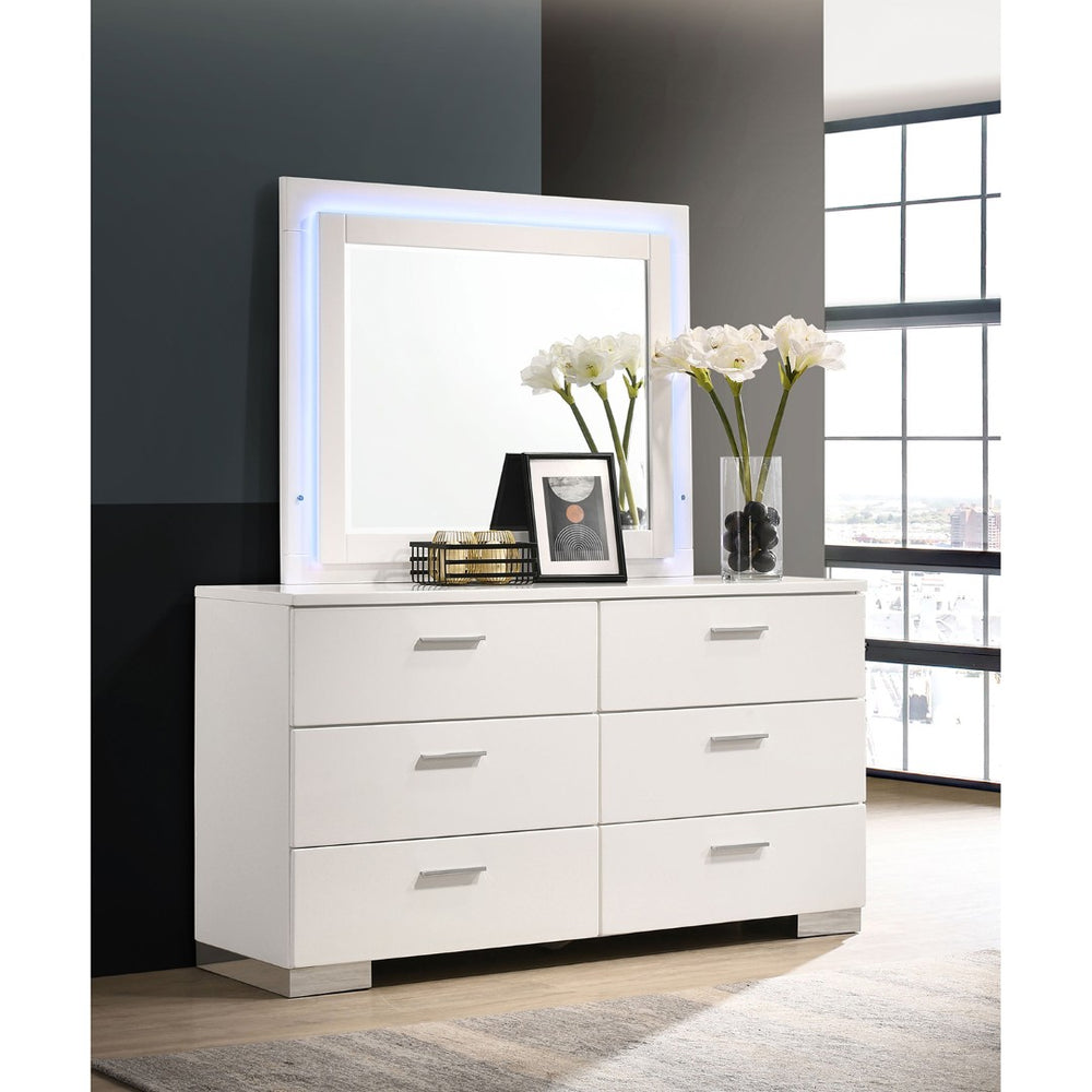 English Elm Dulcey High Gloss White Lacquer 6 Drawer Dresser with Coordinating Wall Mirror B062S01727