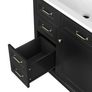 English Elm 36-Inch Modern Bathroom Vanity with Ceramic Basin, 4 Drawers & Soft-Close Door, Pre-Drilled Faucet Ready, Durable MDF and Solid Wood Construction (36"L x 18.3"W x 33.4"H) Black N725P296118B