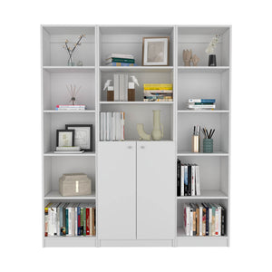 English Elm June 3 Piece Home Bookcase Set with 13 Shelves & Two-Door Cabinet, Modern Durable Storage Solution White 41 L x 28 W x 5 H B070S00288
