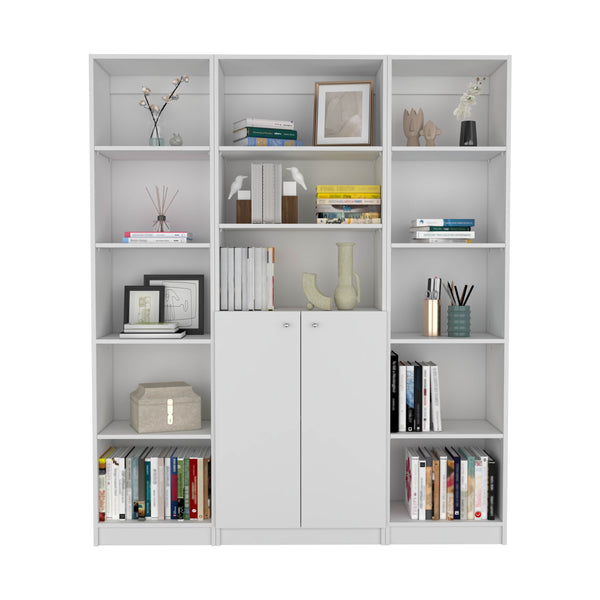 English Elm June 3 Piece Home Bookcase Set with 13 Shelves & Two-Door Cabinet, Modern Durable Storage Solution White 41 L x 28 W x 5 H B070S00288