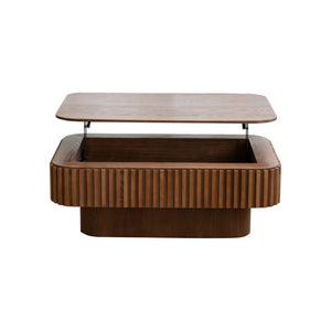 English Elm 38.6'' Fluted Walnut Lift-top Coffee Table with Hidden Storage for Modern Living W1435P380337