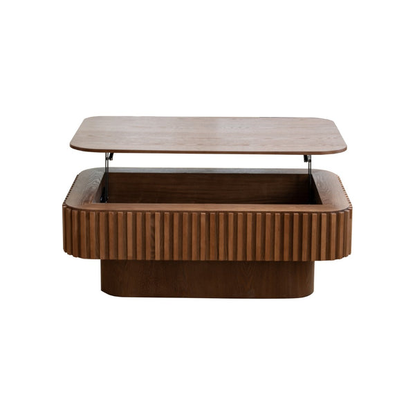 English Elm 38.6'' Fluted Walnut Lift-top Coffee Table with Hidden Storage for Modern Living W1435P380337