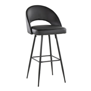 English Elm Fixed-height Metal Frame Barstools with Upholstered Seats and Geometric Footrest Set of 2 Black B202S01943