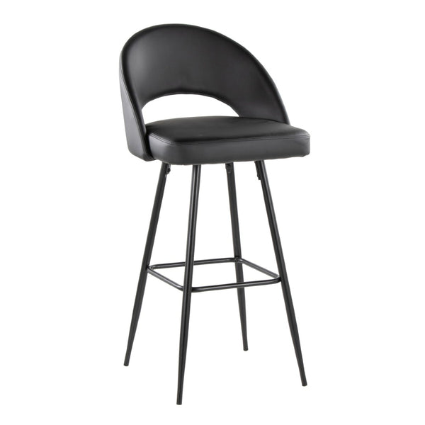 English Elm Fixed-height Metal Frame Barstools with Upholstered Seats and Geometric Footrest Set of 2 Black B202S01943