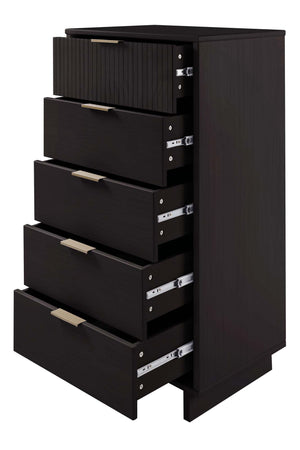 English Elm Granville 5-Drawer Modern Chest In Black With Gold Accents For Stylish Storage & Organization B365S00069