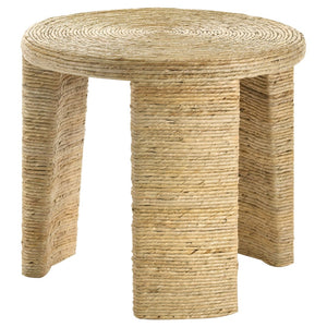 English Elm Huxton Woven Rattan Banana Leaf Round Accent Table for Coastal Living Spaces B062P440255