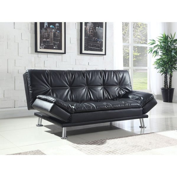 English Elm Larkin Black Leatherette Sofa Bed with Chrome Legs, Geometric Stitching, Modern Convertible Comfort B062P357807