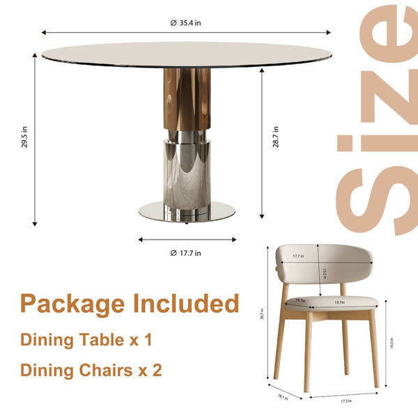 English Elm 35-inch Round Tempered Glass Dining Table with Steel Base for Small Apartments W509S00162