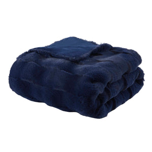 JLA Home Madison Park - Faux Faux Fur Throw Madison Park — Luxe basket-weave plush, Oeko‑Tex certified, machine washable comfort Navy MP50-8799