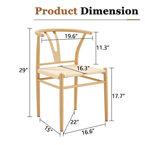 English Elm Table and Chair Set Round Stone Look Top with Six Wishbone Iron Dining Chairs W2920S00154