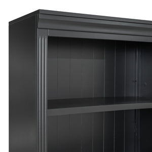 English Elm 83.4" Tall Wood Bookcase with LED Light Strip, 5-Tier Adjustable Shelves, Cable Hole, Modern Black Storage Organizer N751S246934B